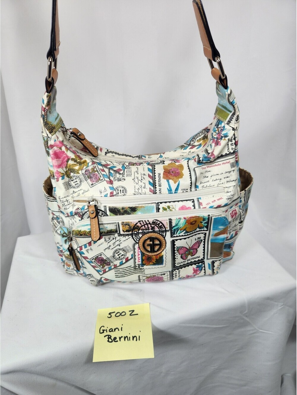 Giani Bernini Postcard Vintage Travel Print Medium Hobo Bag -Excellent Condition
